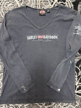Harley-Davidson Charcoal V-Neck Tee with Embroidered Flag